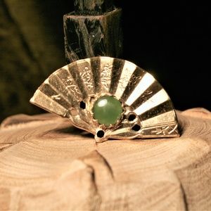 Vintage Golden Brooch with Jade